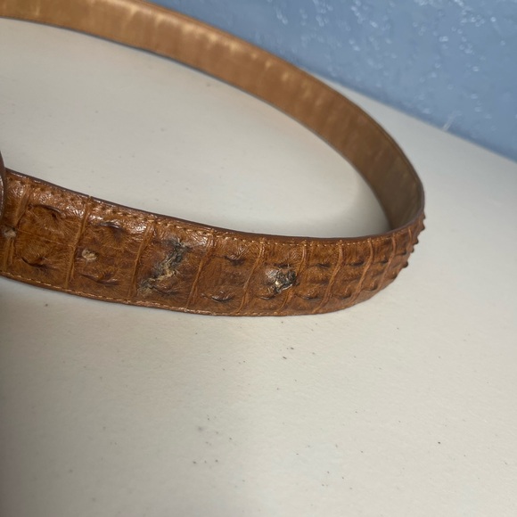 Ferrini Italy Hornback Nubuck brown Leather Belt with belt attached buckle Sz 40